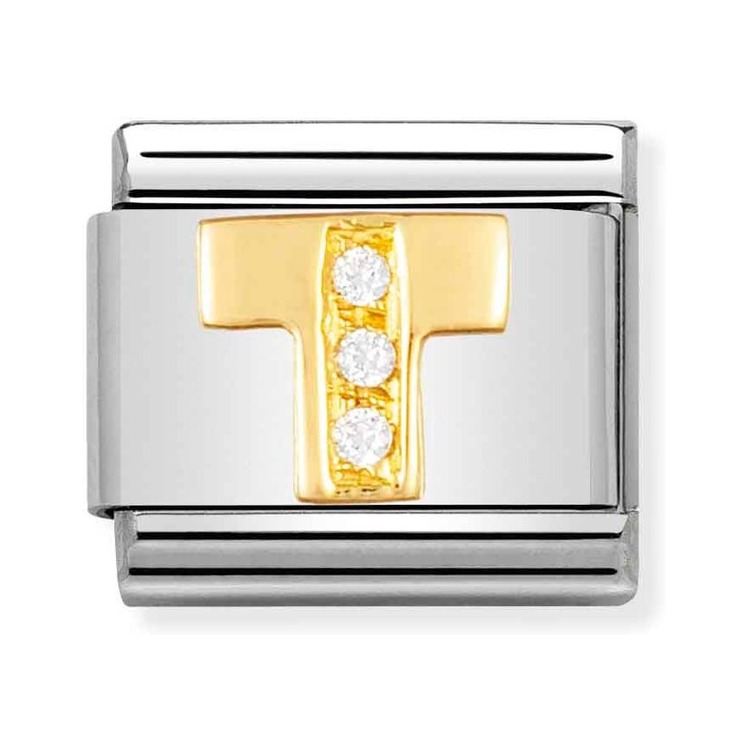 Nomination Composable Classic Charm Buchstabe T - Edelstahl, Gold 750 Gelbgold, Zirkonia