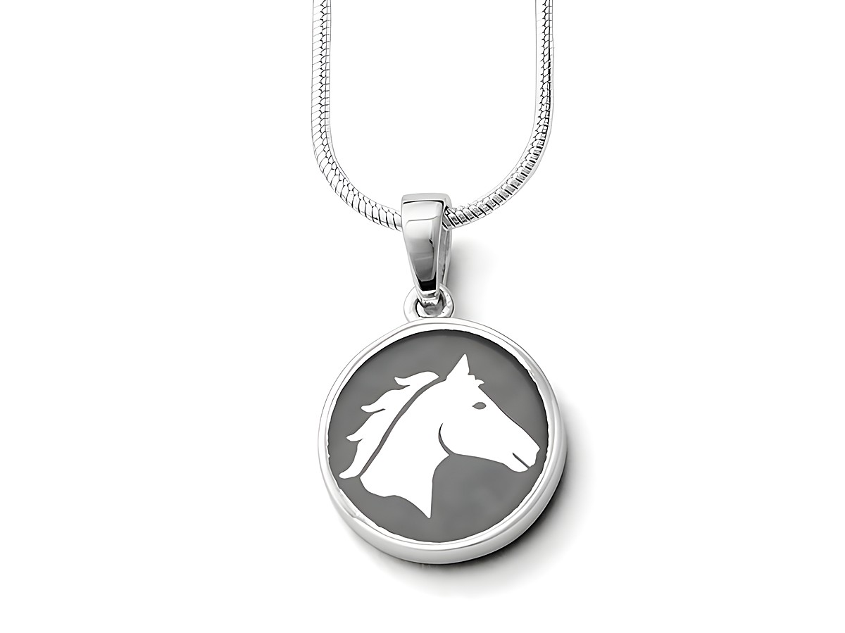 DUR Anhänger Pferdeglück mit stilisiertem Pferdekopf aus rhodiniertem Sterling Silber, elegant und ansprechend. Ideal für Pferdeliebhaber und als modisches Accessoire.