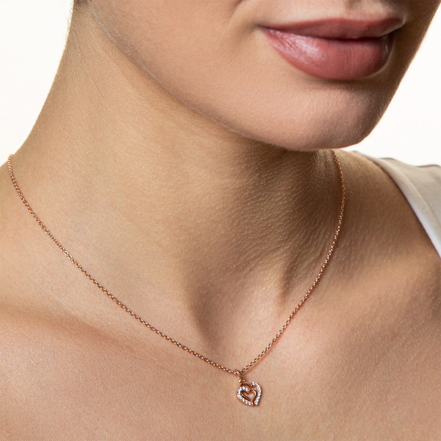 XENOX Sterling Silber Kette XS3418RK - 40-45 cm - LOVE STORY - Roségold vergoldet Ankerkette - Herzen – Ansicht 2