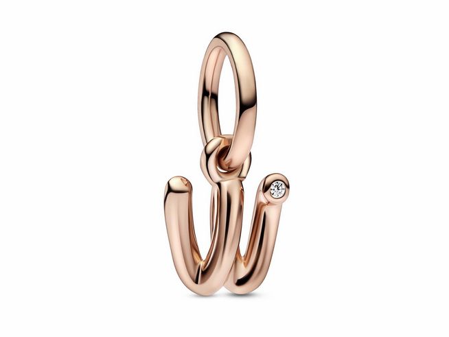 Charm in Roségold Vergoldung mit Buchstabe W, verziert mit Zirkonia, designed von Pandora, ROSE, ideal für individuelle Schmuckstücke.