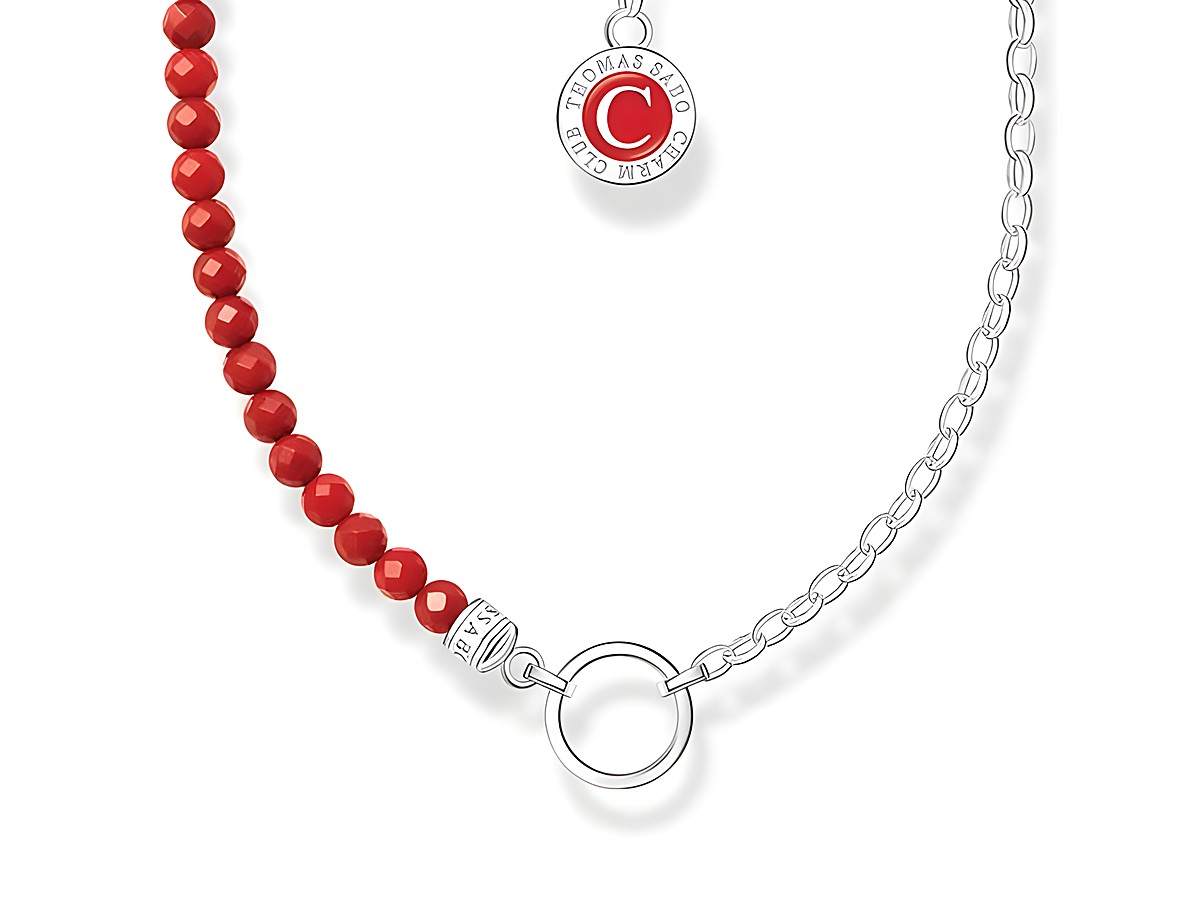 Kette von Thomas Sabo mit roten Glieder Beads aus Silber und Emaille, Länge von 40 bis 45 cm, inklusive einem charm mit Logo-Anhänger.