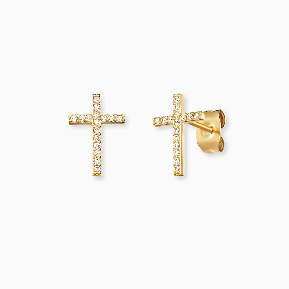 Engelsrufer LILCROSS Ohrstecker Kreuz - mit Zirkonia Gelbgold vergoldet auf Silber – Ansicht 2