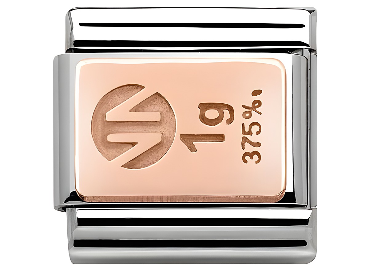 Nomination Classic Roségold 430102 01 Barren in hochwertigem Roségold mit eingravierter Herstellung und Feingehaltsangabe, ideal für elegante Schmuckstücke.