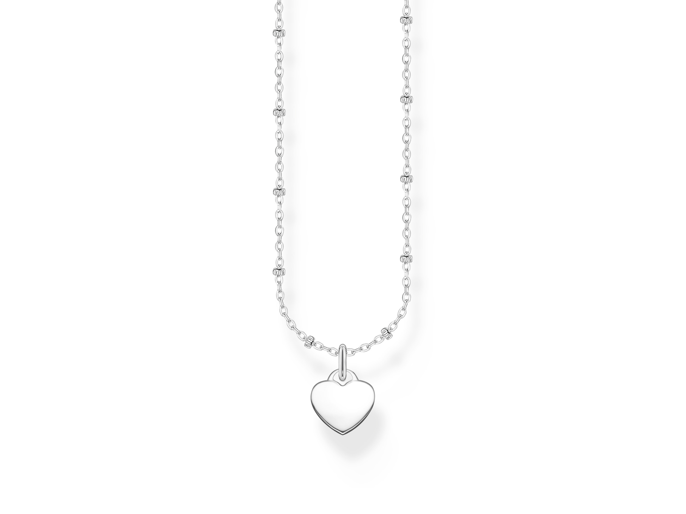 Hochwertige Silberkette von Thomas Sabo mit einem filigranen Herzanhänger, verstellbar von 40 bis 45 cm, modernes Design, ideal für besondere Anlässe und täglich tragbar.
