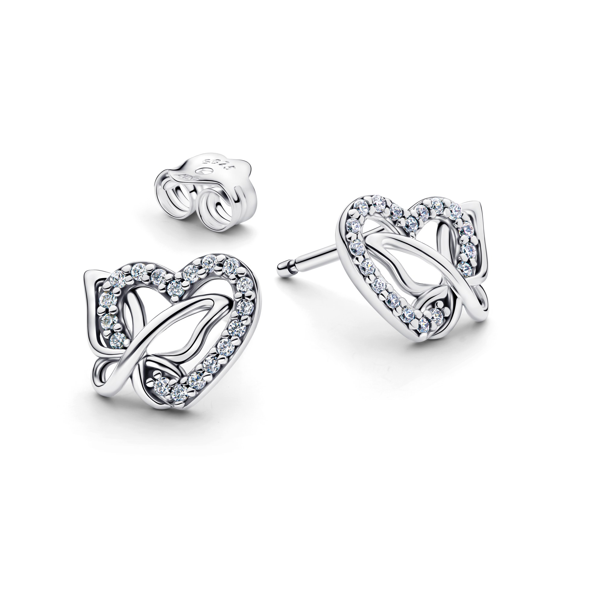 Pandora Verschlungenes Herz & Schmetterling Ohrstecker - Sterling Silber - Zirkonia – Ansicht 2