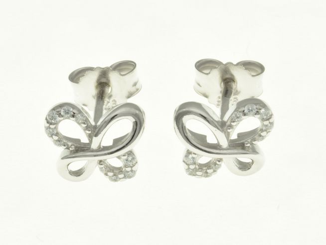 Schmetterling Ohrstecker aus rhodiniertem Sterling Silber mit Zirkonia, gefertigt von Juwelier Harnisch, funkelndes Design, perfekt für jeden Anlass.