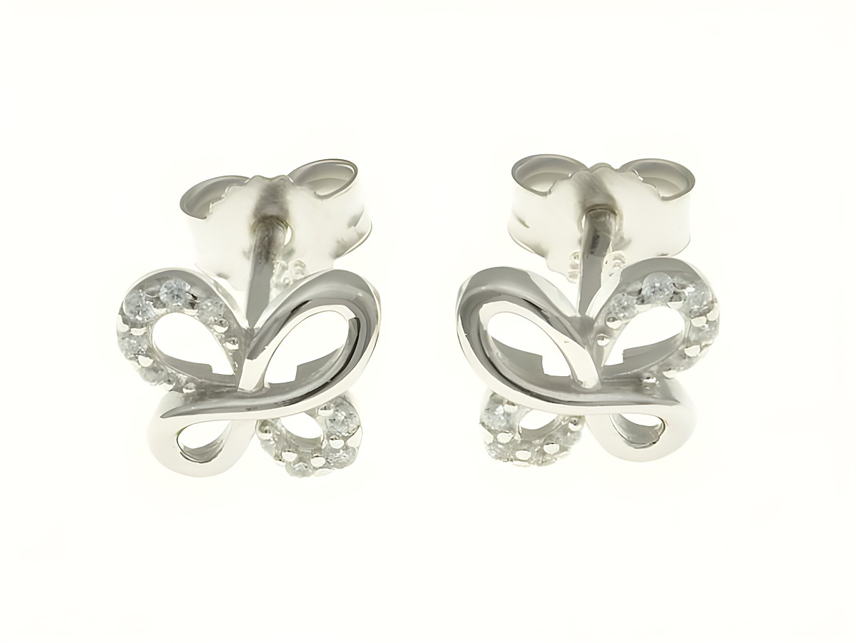 Schmetterling Ohrstecker aus rhodiniertem Sterling Silber mit Zirkonia, gefertigt von Juwelier Harnisch, funkelndes Design, perfekt für jeden Anlass.