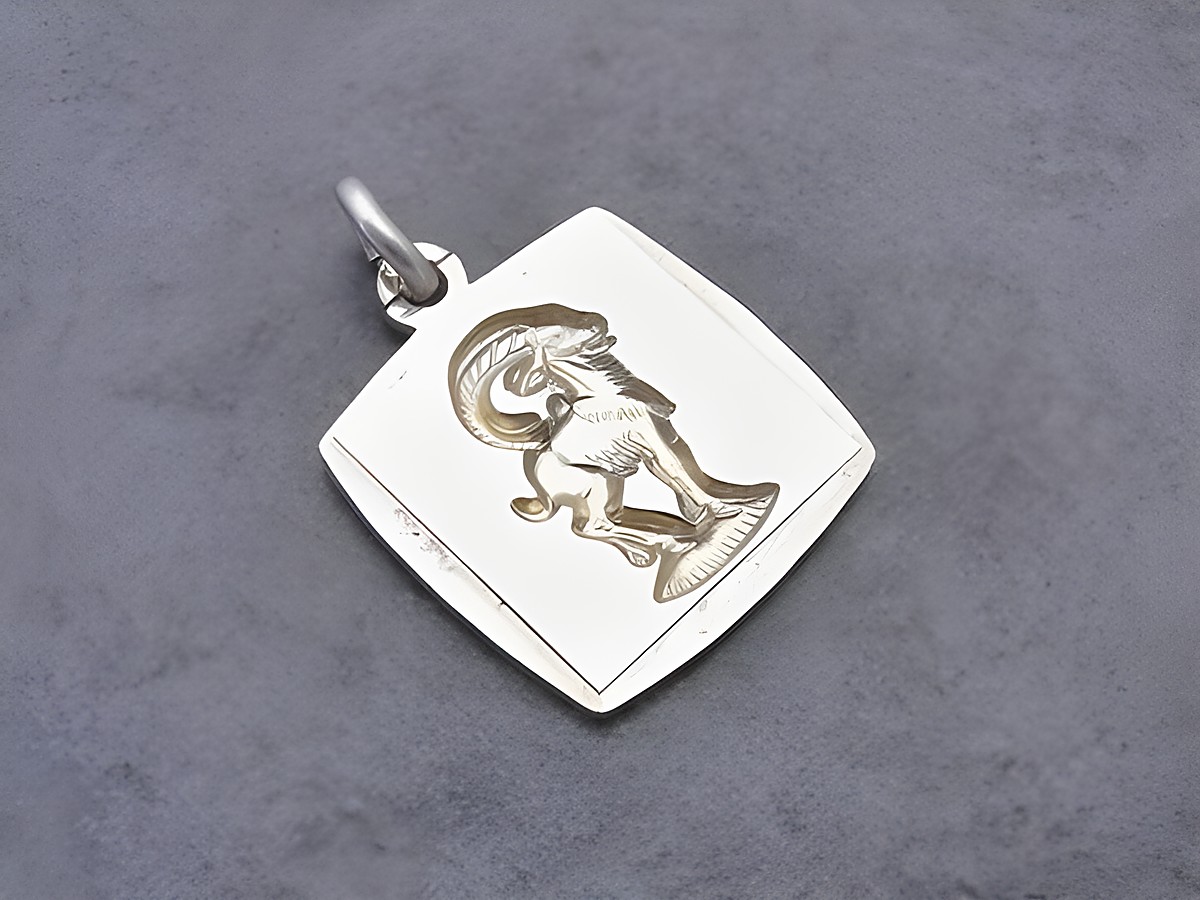 Silber vergoldet Anhänger mit dem Sternzeichen Steinbock, eckig bicolor, Hersteller Juwelier Harnisch, elegant gestaltet mit detaillierter Darstellung des Steinbocks.