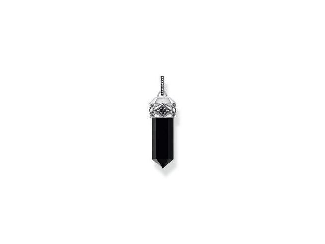 Thomas Sabo PE964-641-11 Anhänger aus schwarzem Onyx mit silberner Fassung und Zirkonia-Steinen, eleganter Kristallanhänger in zeitlosem Design, ideal für stilvolle Akzente.