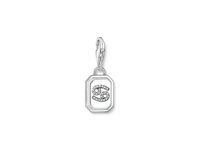 Charm-Anhänger von Thomas Sabo aus Silber mit einem stilisierten Krebs-Symbol, besetzt mit Zirkonia, ideal für astrologisch begeisterte Schmuckliebhaber.