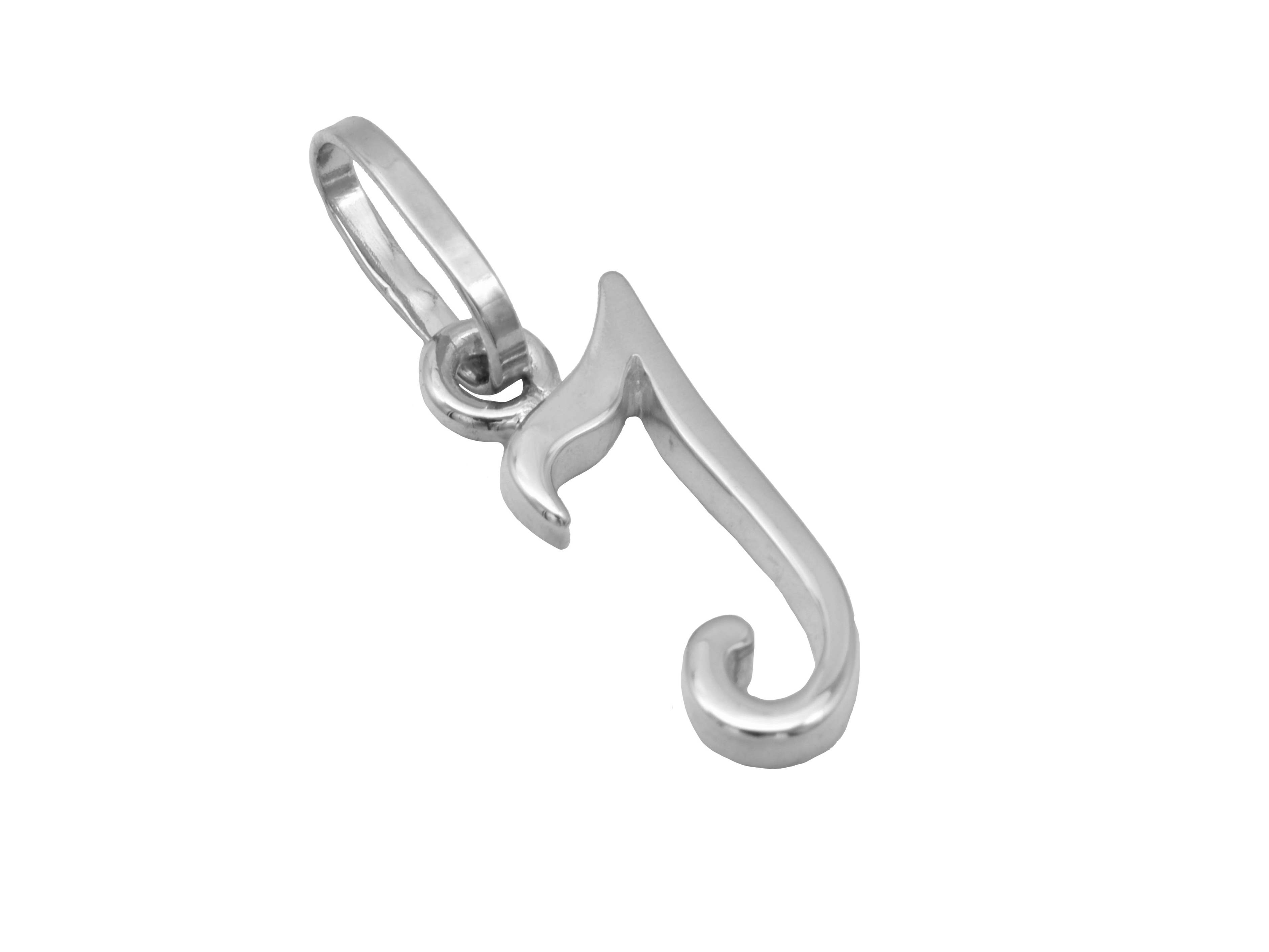 Buchstaben Anhänger Buchstabe I aus rhodiniertem, poliertem Sterling Silber vom Hersteller Juwelier Harnisch, elegant gestaltet mit geschwungenem Design.