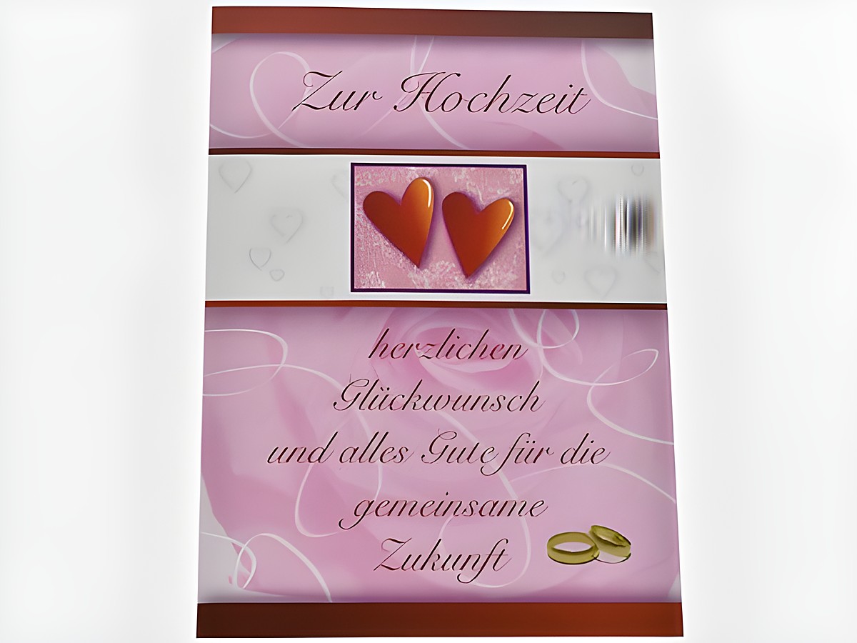 Hochzeitskarte in rot und rosa mit Ringen und Herzen, Glückwunsch zur Hochzeit und alles Gute für die gemeinsame Zukunft, Hersteller Juwelier Harnisch, Hochzeitskarten.