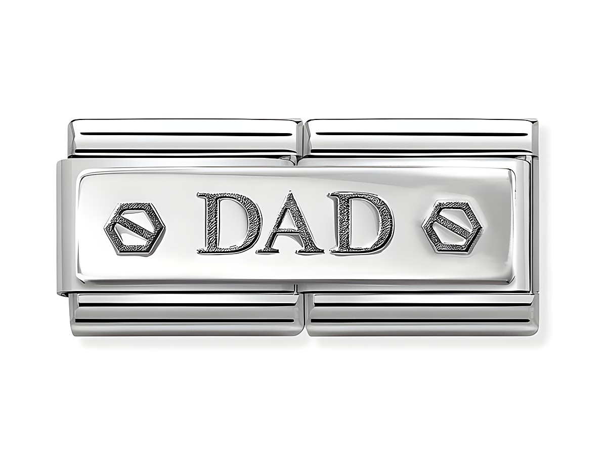 Sechskantschraube aus Sterling Silber und Edelstahl von Nomination, mit dem eingravierten Wort DAD, der elegante Schmuck folgt dem klassischen Designstil.