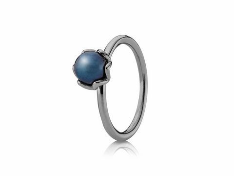 PANDORA 190865BRPDB-56 Schwarz Rhodium Silber Ring mit Perle dunkelblau - Gr. 56