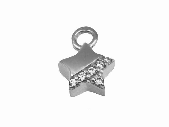 Einhänger für Creolen in Sternform aus rhodiniertem Sterling Silber mit funkelnden Zirkonia, Hersteller Juwelier Harnisch, ideal für individuelle Schmuckgestaltungen.