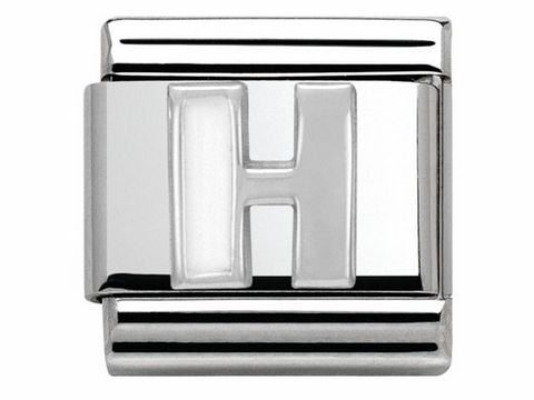 Ein eleganter Silberbuchstabe H aus Emaille von Nomination Classic SilverShine mit einem glänzenden, polierten Finish, ideal für individuelle Armbänder oder Schmuckstücke.
