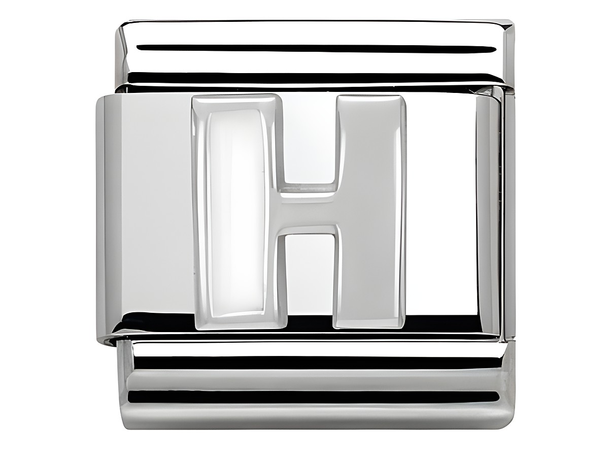 Ein eleganter Silberbuchstabe H aus Emaille von Nomination Classic SilverShine mit einem glänzenden, polierten Finish, ideal für individuelle Armbänder oder Schmuckstücke.