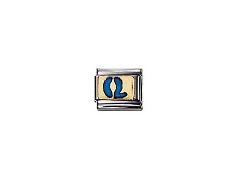 Blauer Buchstabe emailliert auf einem klassischenNomination Anhänger, kennzeichnend durch das Design mit blauem Element auf hellem Hintergrund und metallischer Umrandung.