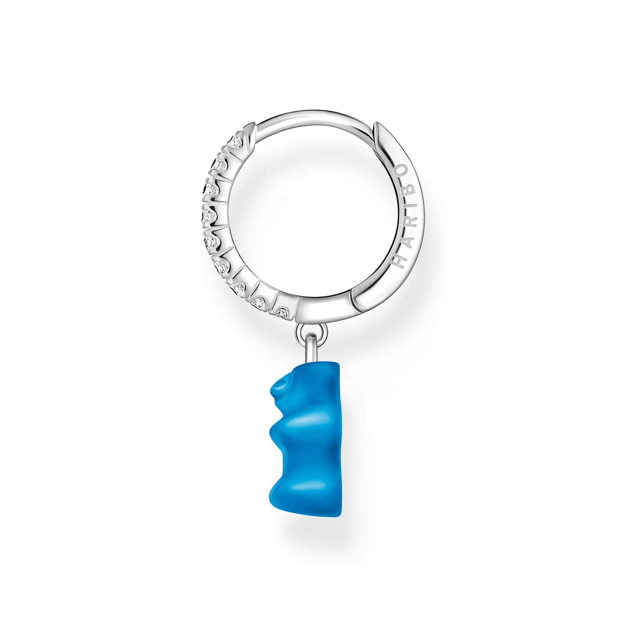Thomas Sabo Einzel-Creole mit weißem Goldbären-Anhänger und Steinen Silber – HARIBO – Zirkonia – Ansicht 2