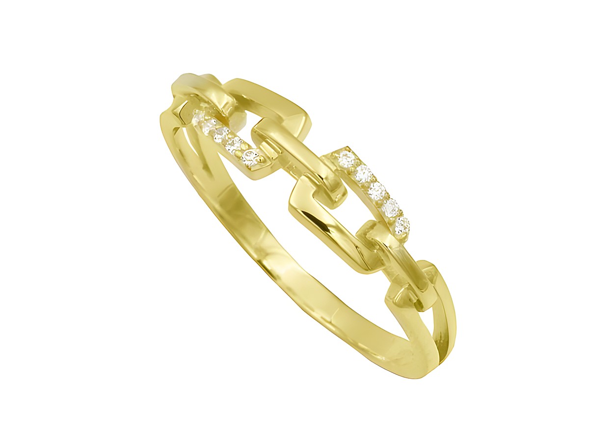 Ring mit funkelnden Gliedern, gefertigt aus Sterling Silber mit Gelbgold-Vergoldung, Größe 56, Hersteller Juwelier Harnisch. Elegant und zeitlos, ideal für besondere Anlässe.