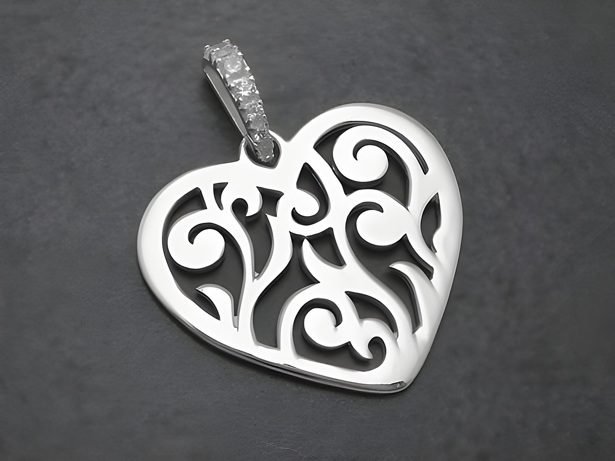 Silber Anhänger Herz der Liebe mit filigranem Design und Zirkonia in weiß, Hersteller Juwelier Harnisch, Perlen & Steine. Ideal als romantisches Geschenk.