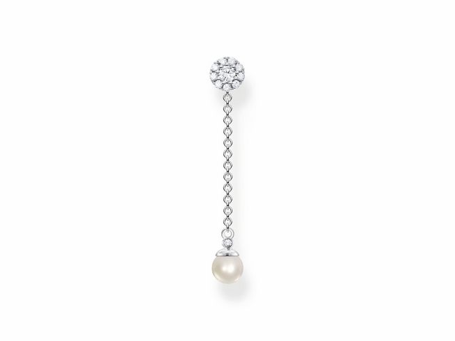 Thomas Sabo Ohrring aus Sterling Silber mit einer Zuchtperle und Zirkonia, eleganter Ohrschmuck, länglicher Anhänger mit funkelndem Design.