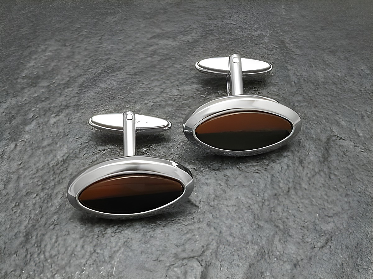 Manschettenknöpfe SILBER mit echtem ONYX und KARNEOL, Hersteller Juwelier Harnisch, elegantes Design, ideal für besondere Anlässe, zeitlos und stilvoll.