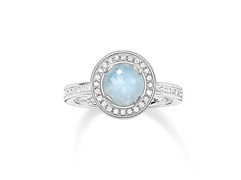 Silberner Ring von Thomas Sabo mit milchigem Aquamarine und Zirkonia, Größe 52, elegant und zeitlos gestaltet, ideal für besondere Anlässe oder als modisches Accessoire.
