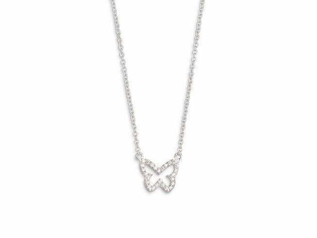 Elegante Xenox Sterling Silber Kette XS2925 mit einer Länge von 40-45 cm, mit einer Ankerkette und einem funkelnden Schmetterlingsanhänger als Blickfang.