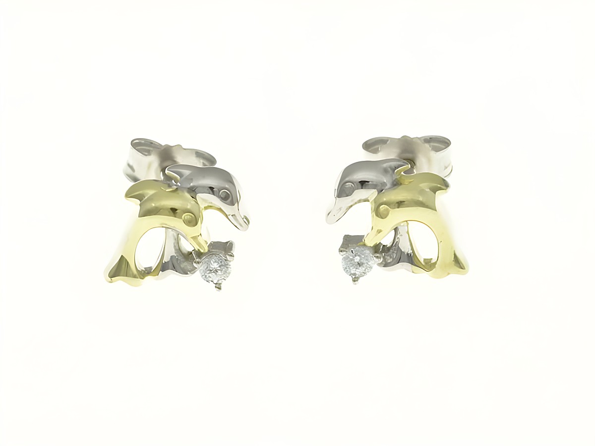 Delfine Ohrstecker aus Sterling Silber in bicolor rhodiniert mit Zirkonia, elegant und verspielt, ideal für den alltäglichen Gebrauch oder besondere Anlässe, Hersteller Juwelier Harnisch.