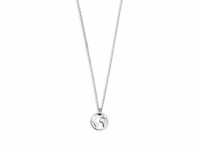 Xenox Sterling Silber Kette XS3160 mit WANDERLUST Anhänger in Form einer Weltkugel, an einer feinen Ankerkette, Länge 40-45 cm, ideal für Reisefreunde und Abenteurer.