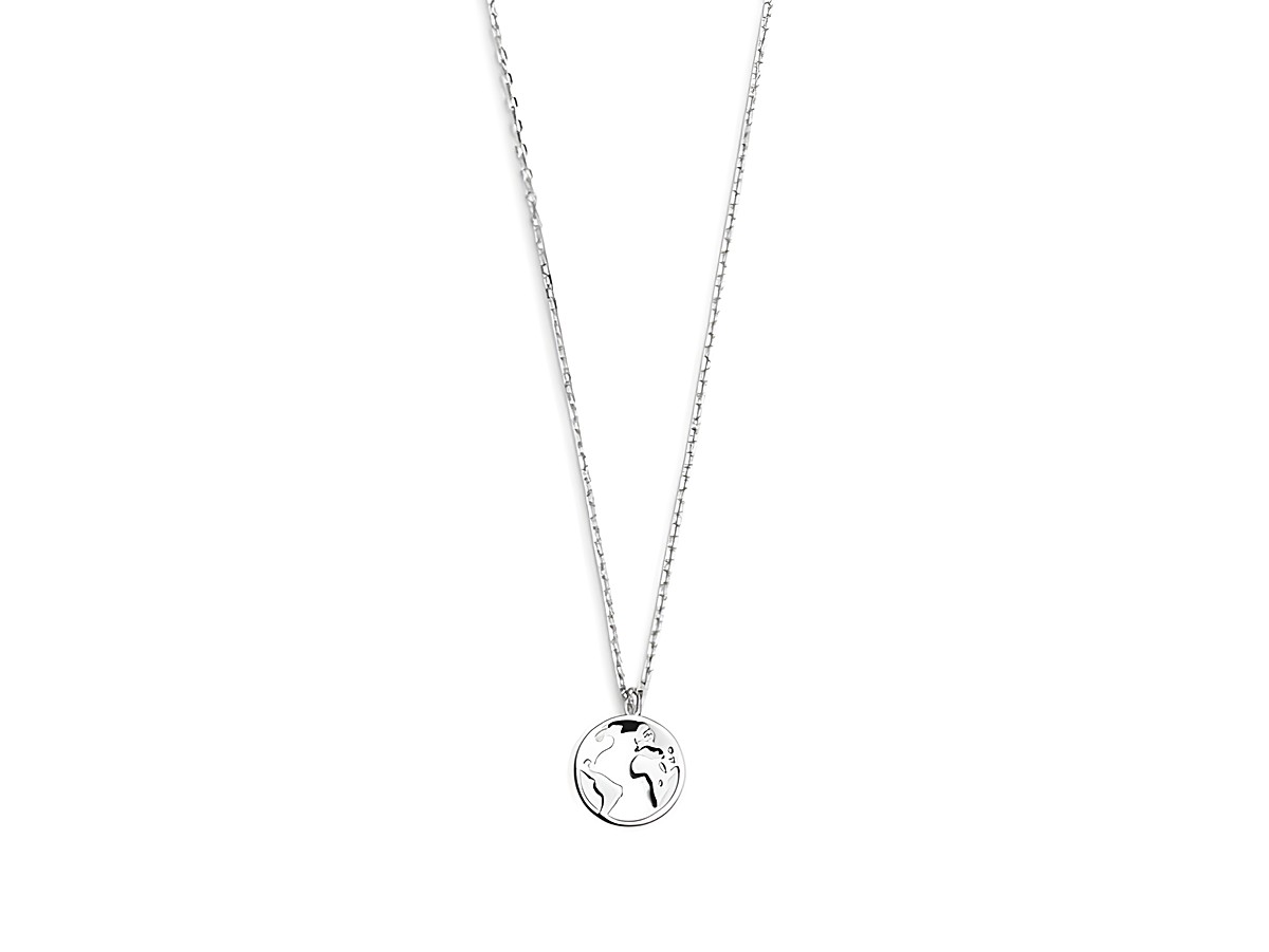 Xenox Sterling Silber Kette XS3160 mit WANDERLUST Anhänger in Form einer Weltkugel, an einer feinen Ankerkette, Länge 40-45 cm, ideal für Reisefreunde und Abenteurer.