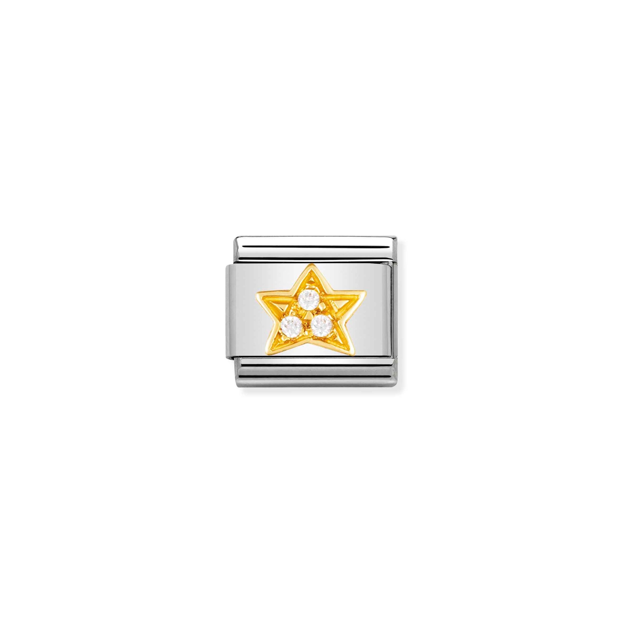 Nomination Composable Classic Charm Stern weiß - Edelstahl, Gold 750 Gelbgold, Zirkonia