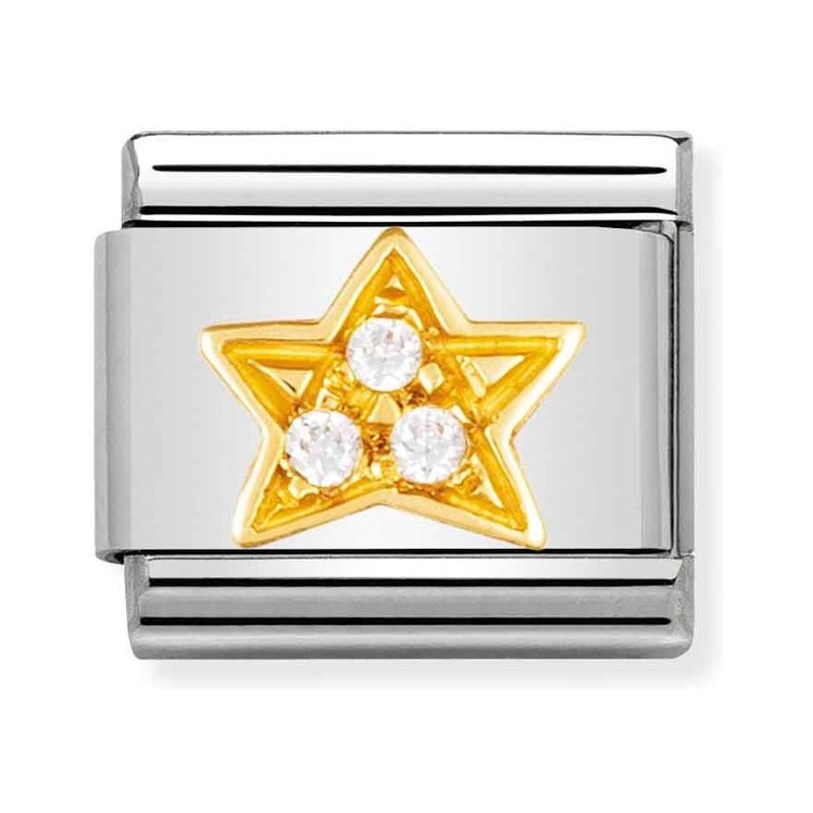 Nomination Composable Classic Charm Stern weiß - Edelstahl, Gold 750 Gelbgold, Zirkonia