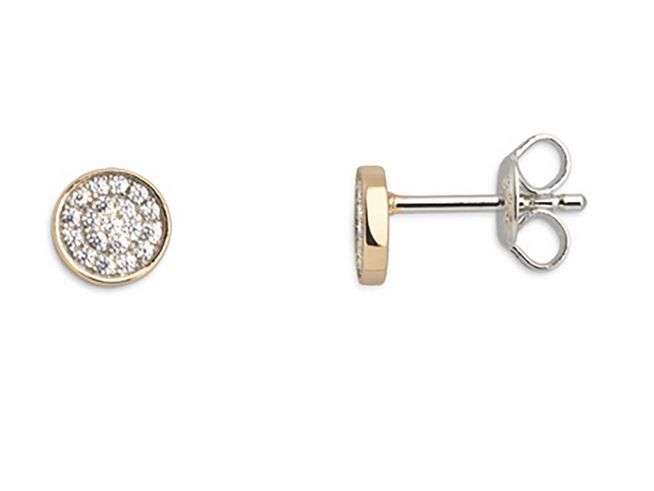 Xenox Sterling Silber Ohrringe XS3739GN mit gelbgoldvergoldetem Design, funkelnde Zirkonia-Steine in runder Form für eleganten Ohrschmuck, geeignet für jeden Anlass.