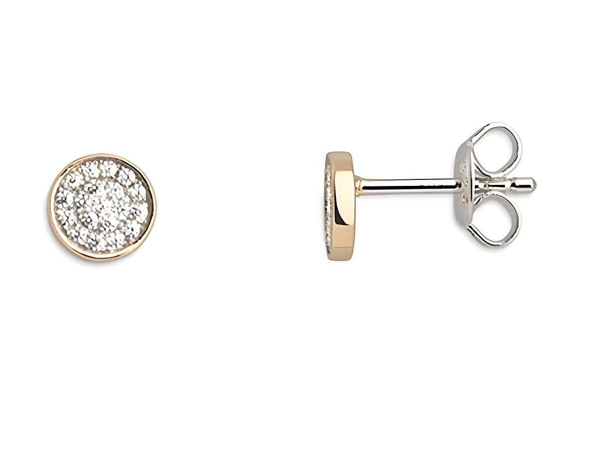 Xenox Sterling Silber Ohrringe XS3739GN mit gelbgoldvergoldetem Design, funkelnde Zirkonia-Steine in runder Form für eleganten Ohrschmuck, geeignet für jeden Anlass.