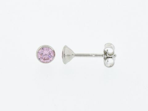 Silber Ohrringe mit Kelchfassung und pinkem Zirkonia, Durchmesser 4,3 mm, Hersteller Juwelier Harnisch, eleganter Stecker für jeden Anlass.