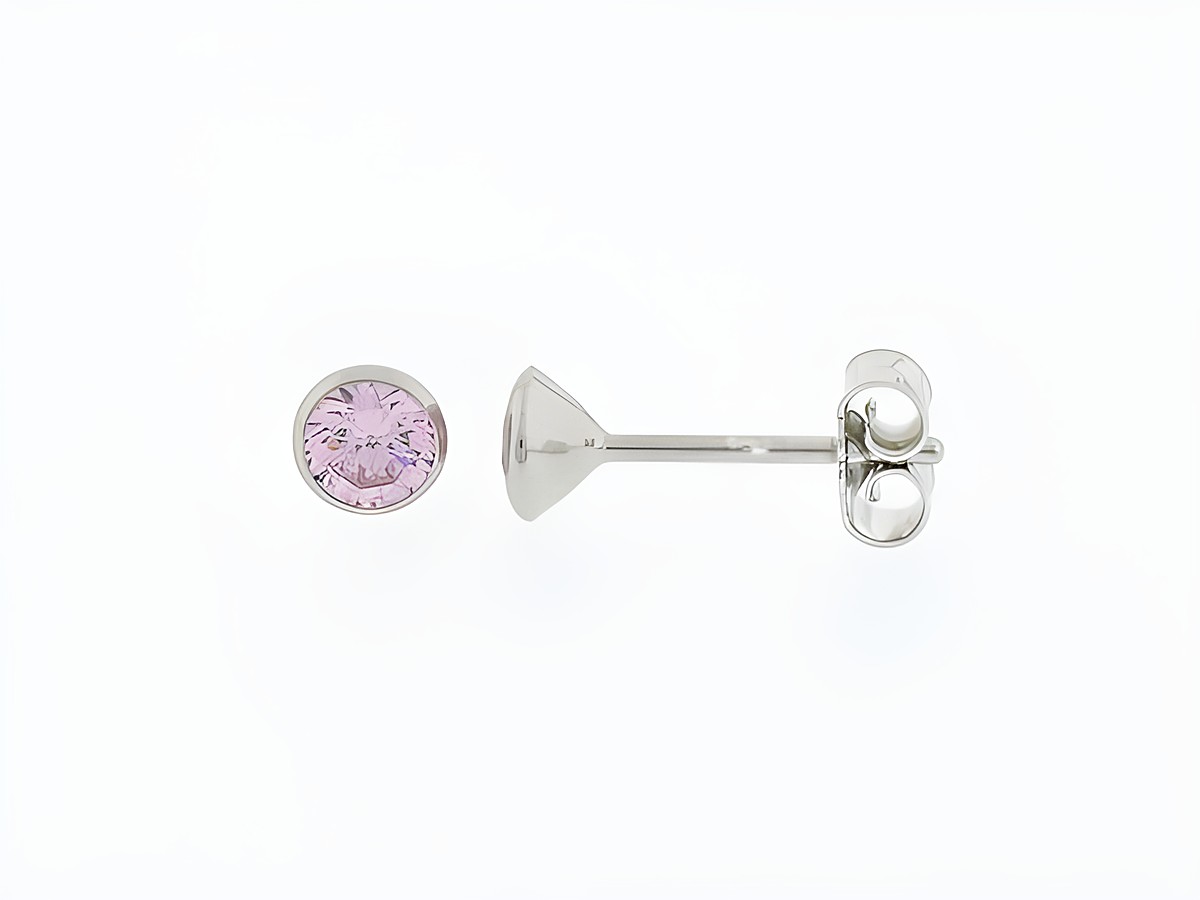 Silber Ohrringe mit Kelchfassung und pinkem Zirkonia, Durchmesser 4,3 mm, Hersteller Juwelier Harnisch, eleganter Stecker für jeden Anlass.