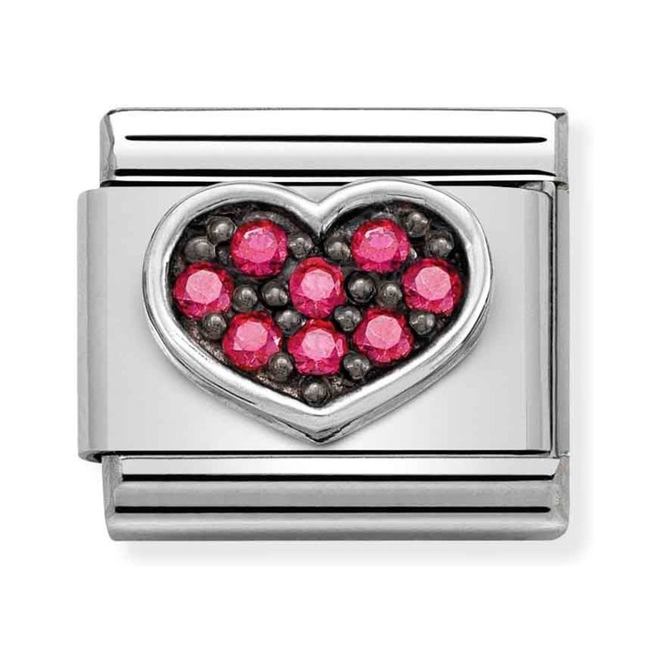 Nomination Composable Classic Charm Herz magenta - Edelstahl, Sterling Silber, Zirkonia