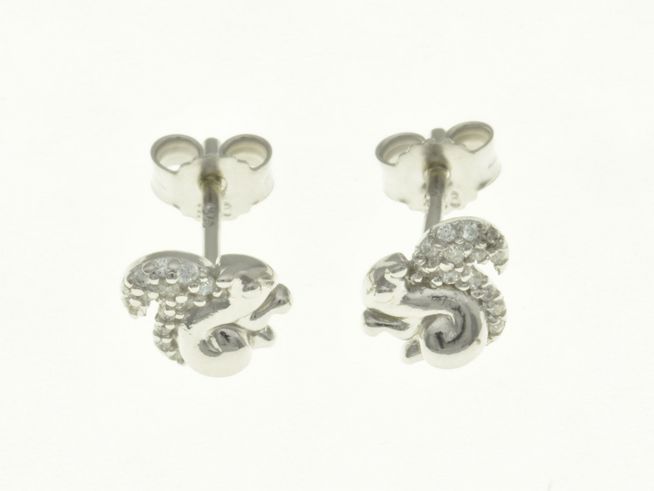 Eichhörnchen Ohrstecker aus Sterling Silber rhodiniert mit Zirkonia, ideal für Kinder, feines Design von Juwelier Harnisch, glänzende Details, tierische Motive.