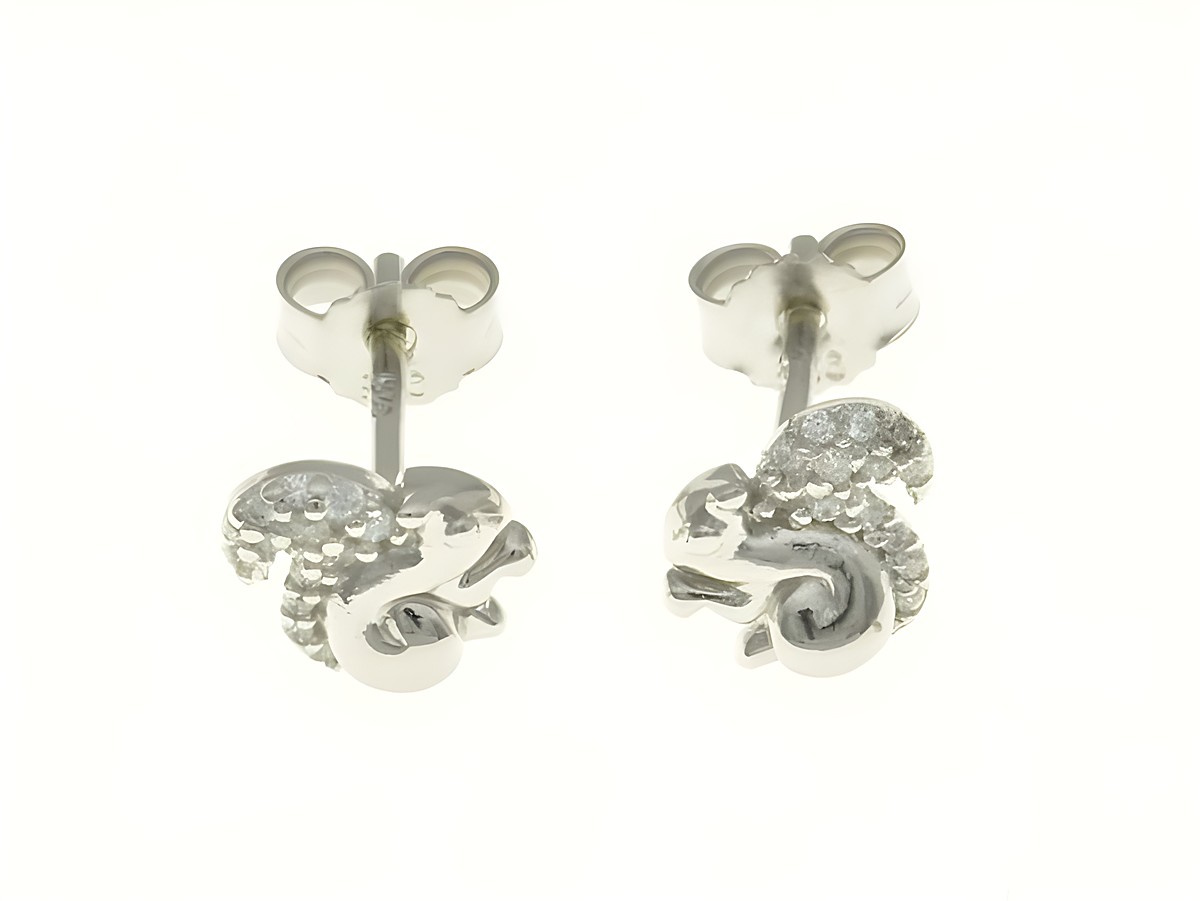 Eichhörnchen Ohrstecker aus Sterling Silber rhodiniert mit Zirkonia, ideal für Kinder, feines Design von Juwelier Harnisch, glänzende Details, tierische Motive.