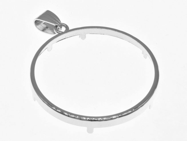 Münzfassung Anhänger aus rhodiniertem 925 Sterling Silber, schlichtes Design für Münzen bis 35 mm Durchmesser, hergestellt von Juwelier Harnisch.