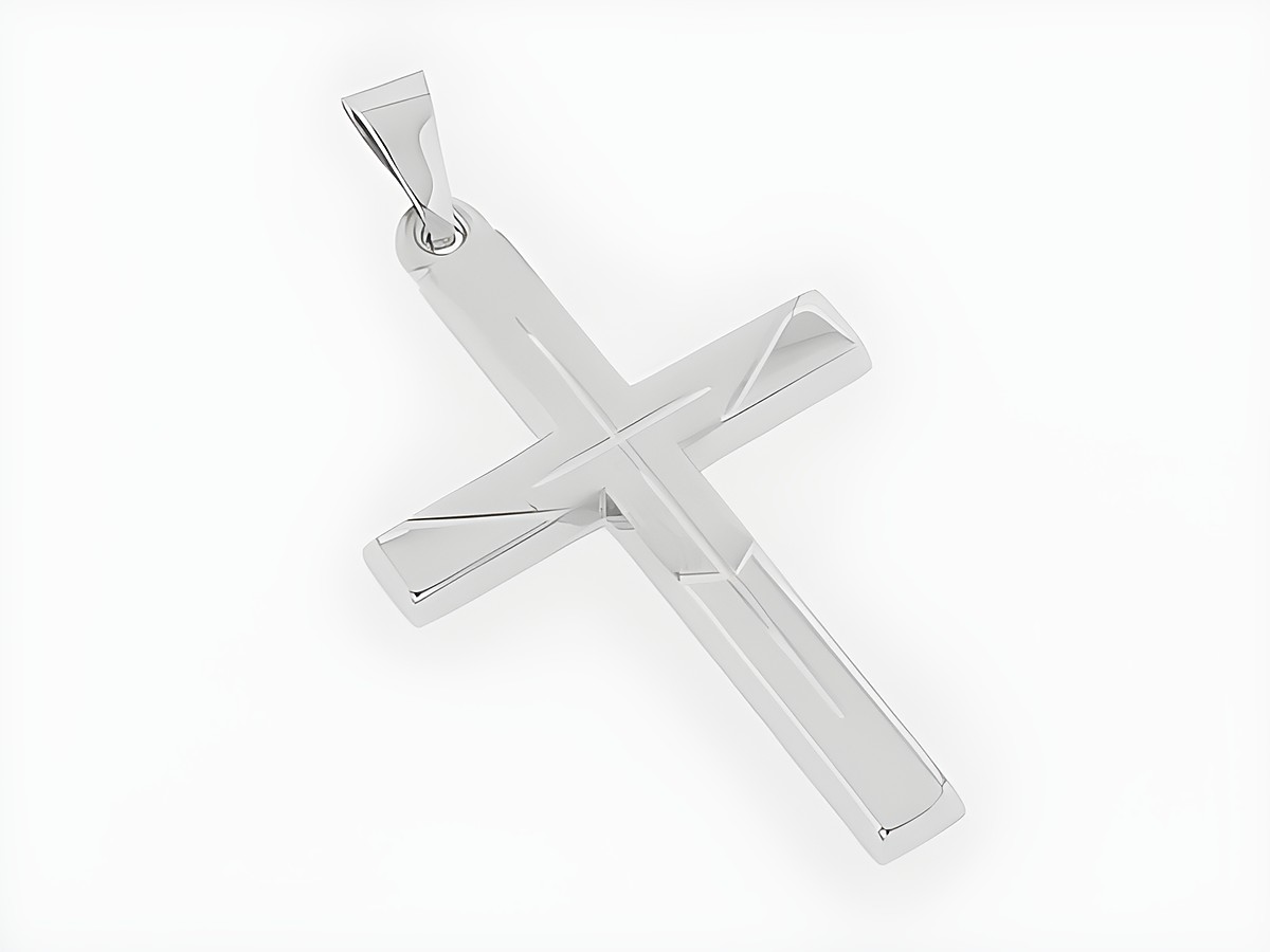 Kreuz Silber Anhänger prachtvoll teilmattiert diamantiert Hersteller Juwelier Harnisch mit Muster, elegantes Design ideal für besondere Anlässe oder als bedeutungsvolles Geschenk.