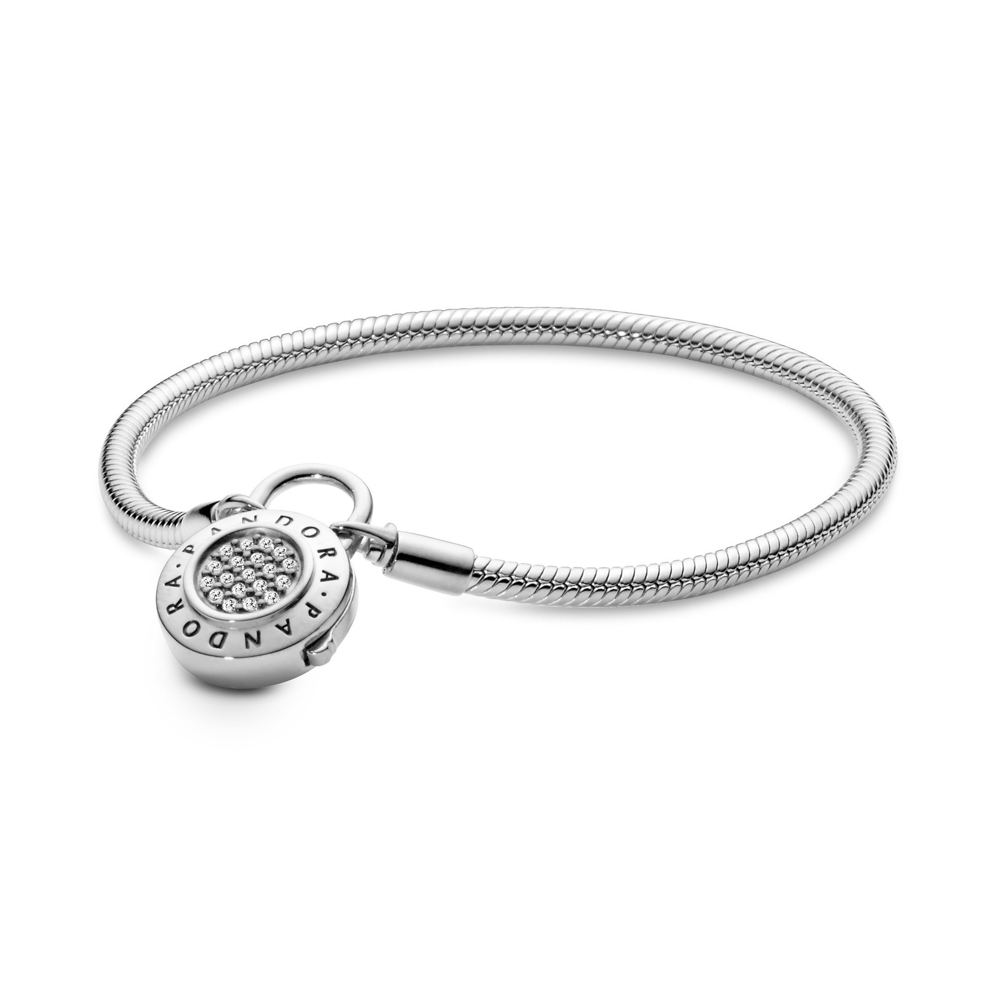 PANDORA Moments Smooth Silver Bracelet, PANDORA Signature Padlock - Armband
