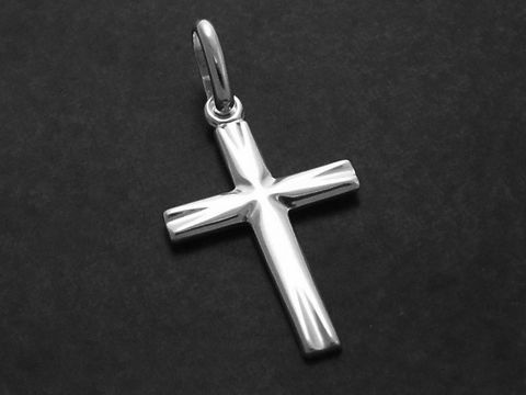 Kreuz Anhänger aus Sterling Silber in elegantem Design, religiös inspiriert, Hersteller Juwelier Harnisch, mit dezentem Muster für einen stilvollen Ausdruck des Glaubens.