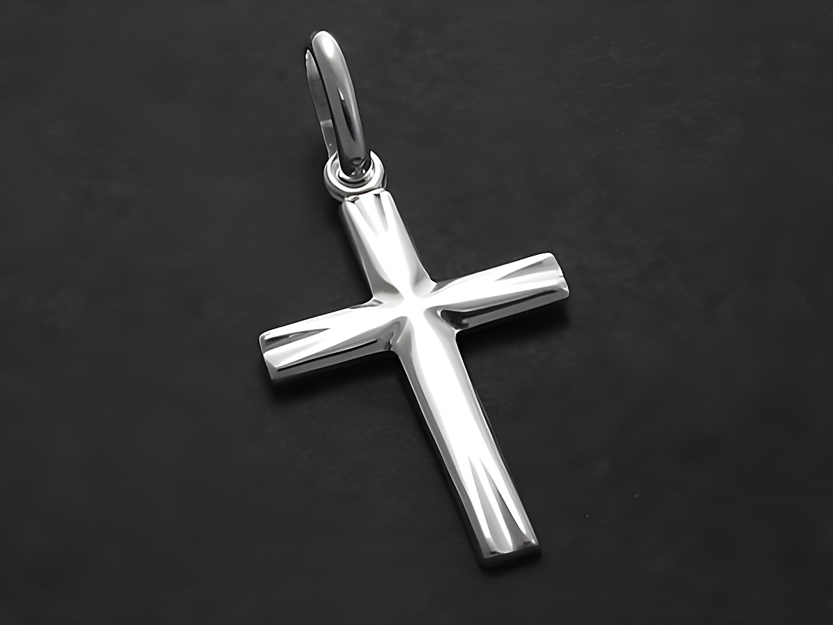 Kreuz Anhänger aus Sterling Silber in elegantem Design, religiös inspiriert, Hersteller Juwelier Harnisch, mit dezentem Muster für einen stilvollen Ausdruck des Glaubens.