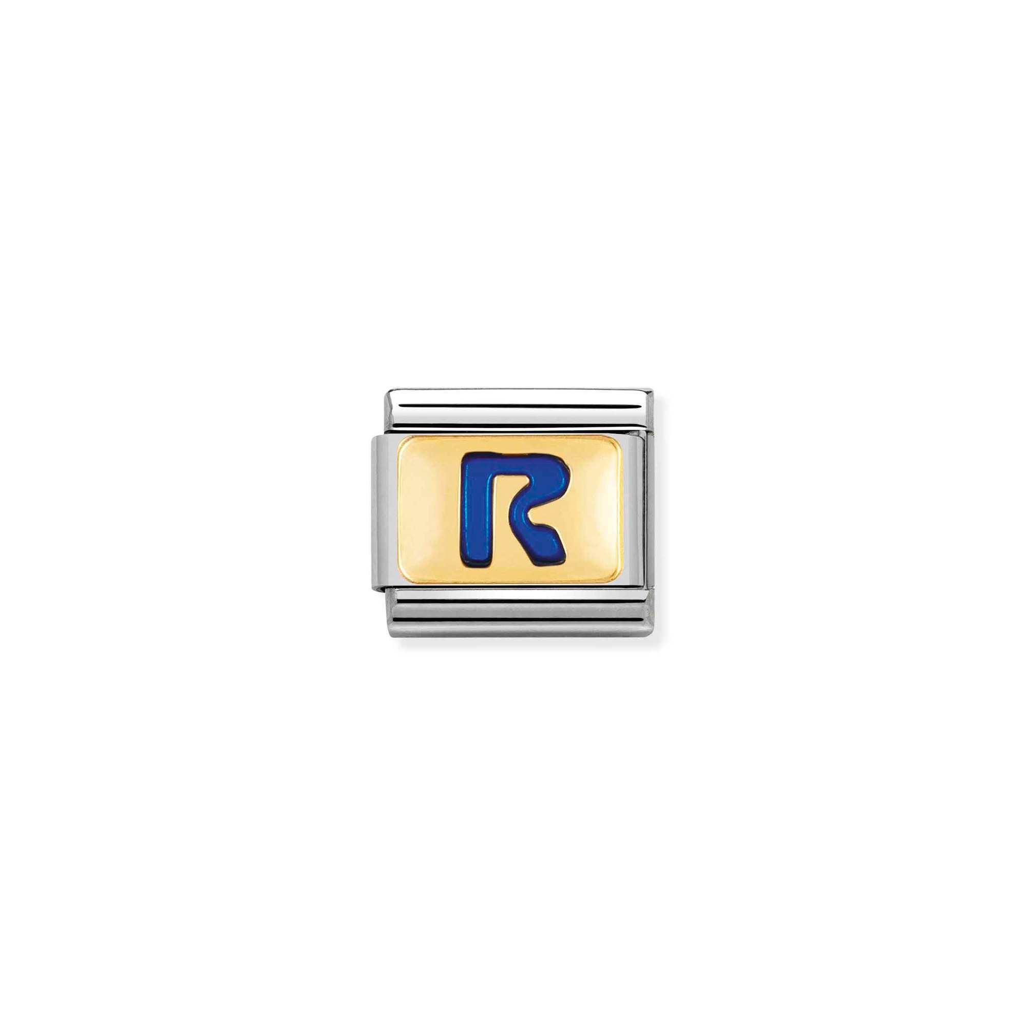 Nomination Composable Classic Charm Buchstabe R blau - Edelstahl, Gold 750 Gelbgold, Emaille