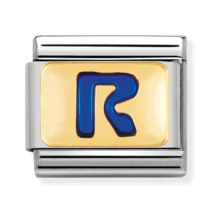 Nomination Composable Classic Charm Buchstabe R blau - Edelstahl, Gold 750 Gelbgold, Emaille