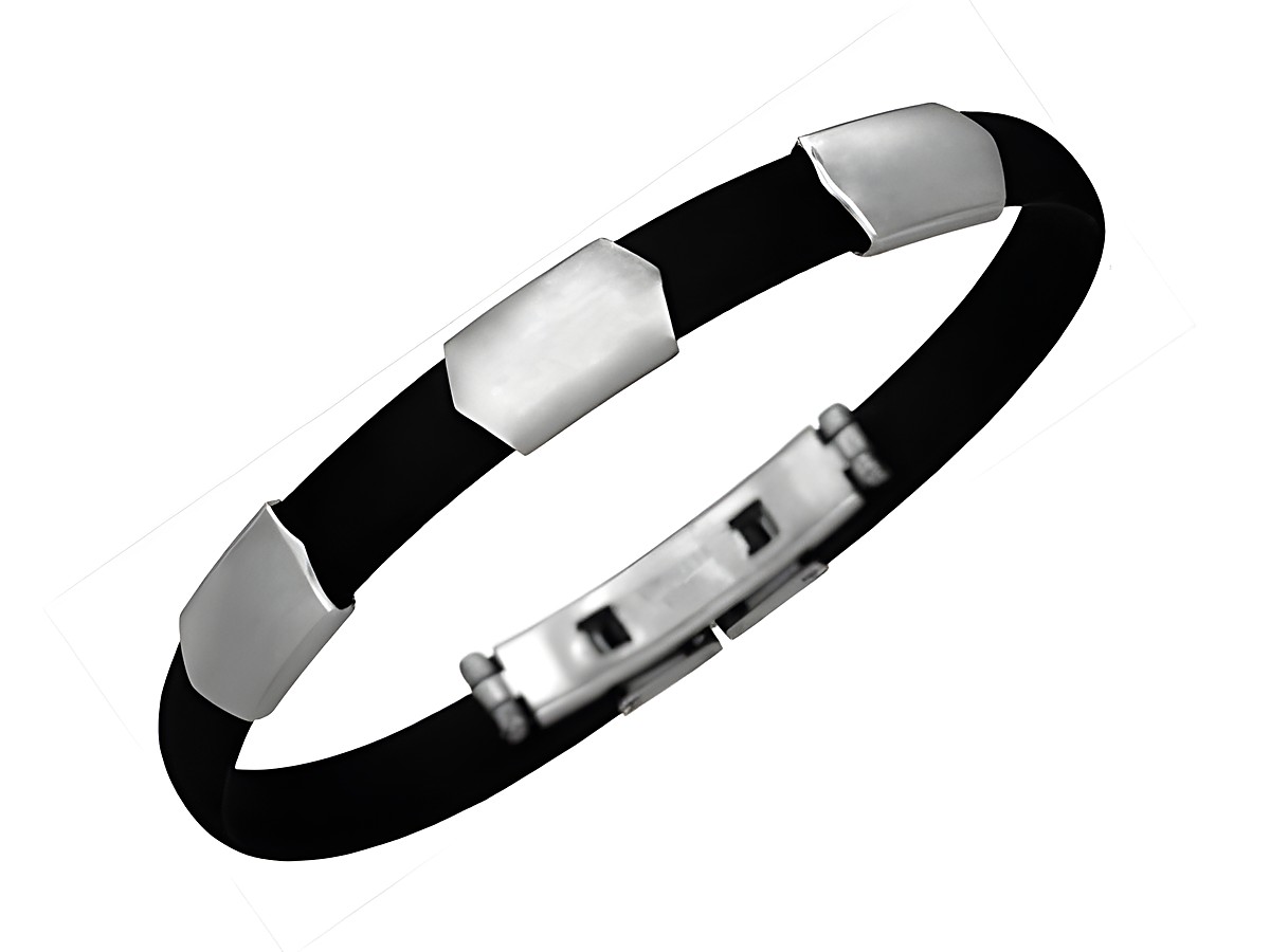 Kautschuk Edelstahl Armband in drei Teilen, schlichtes Design, hergestellt von Juwelier Harnisch, moderne Kautschuk Armbänder für stilvolle Akzente.
