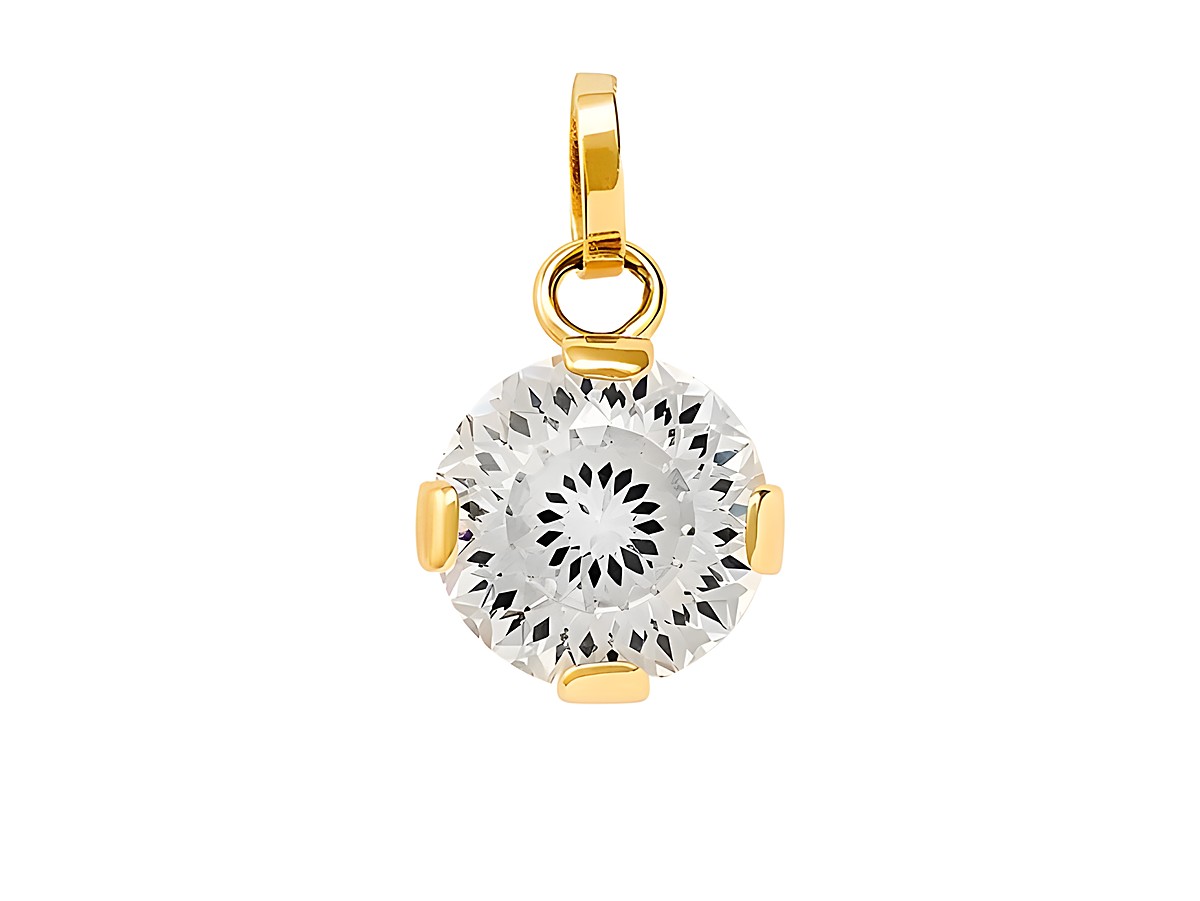 Gelbgold 585 Anhänger von Xenox mit polierter Oberfläche und einem funkelnden Zirkonia, der in einer ansprechenden Fassung eingefasst ist, ideal für eleganten Schmuck.